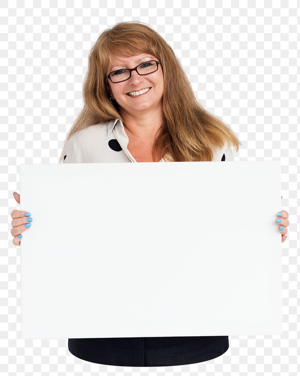 Woman holding placard png element, transparent background