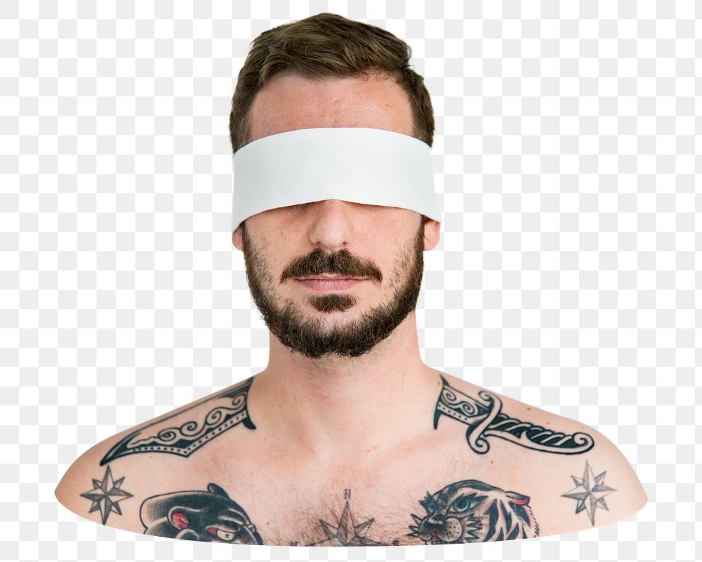 Blindfolded man png element, transparent background