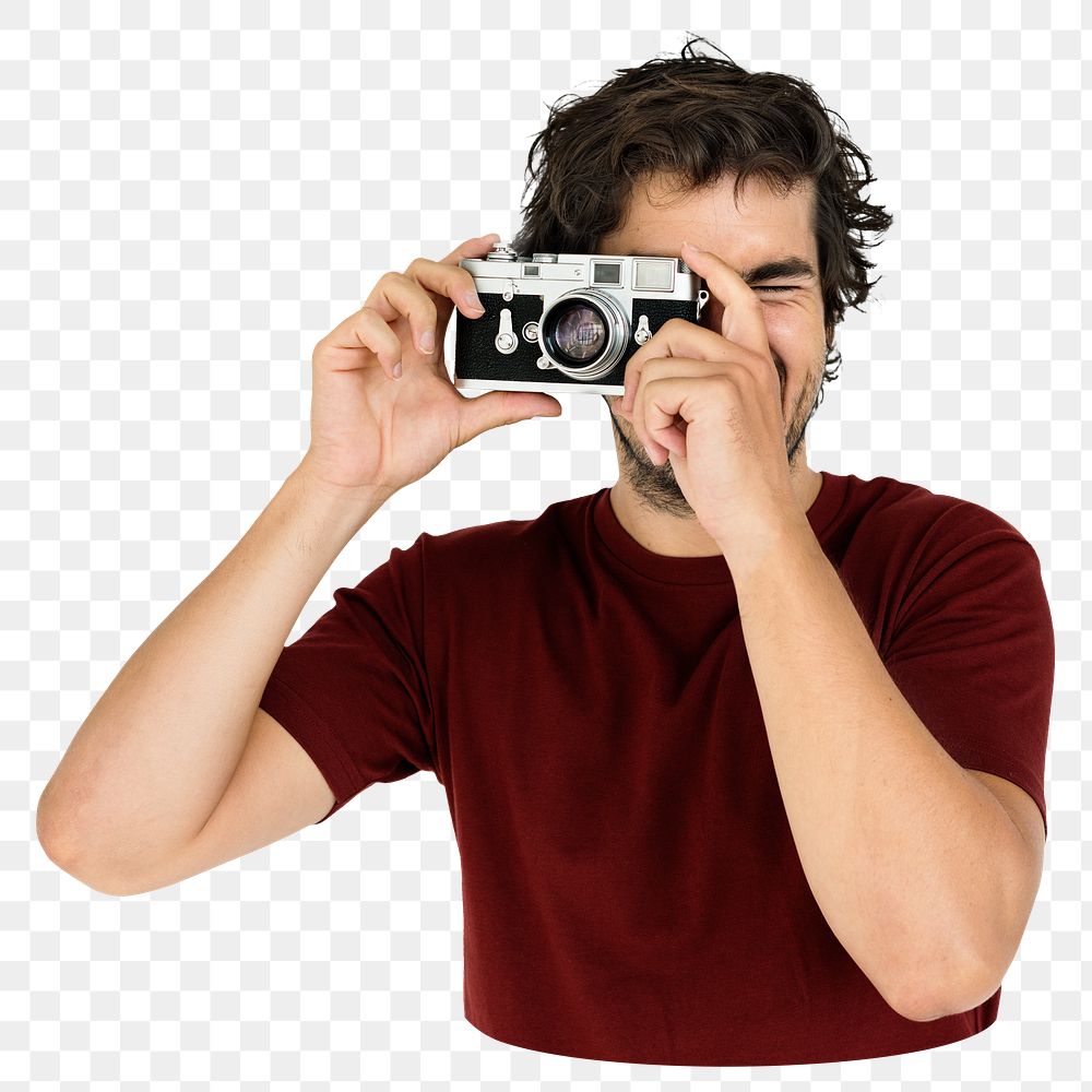 Man holding camera png, transparent background