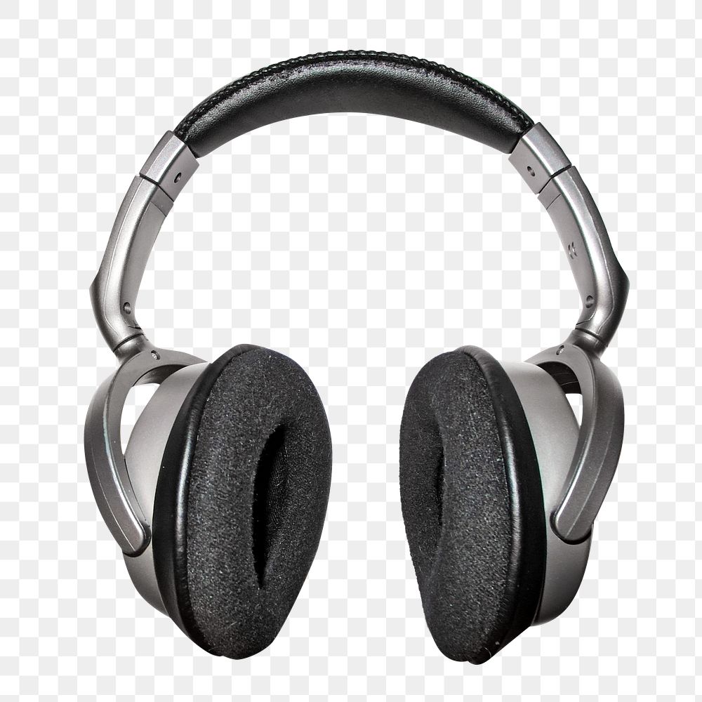 Png black headphones, isolated image, transparent background