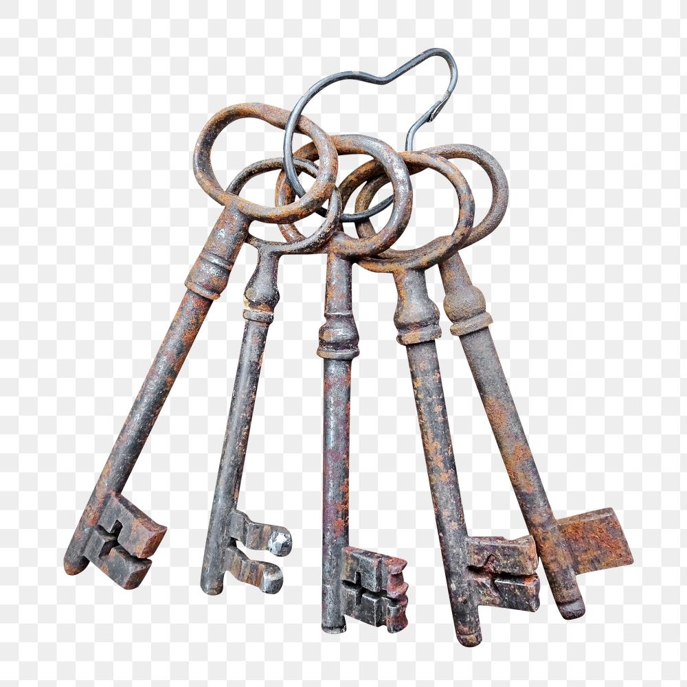Png rusty keys, isolated image, transparent background