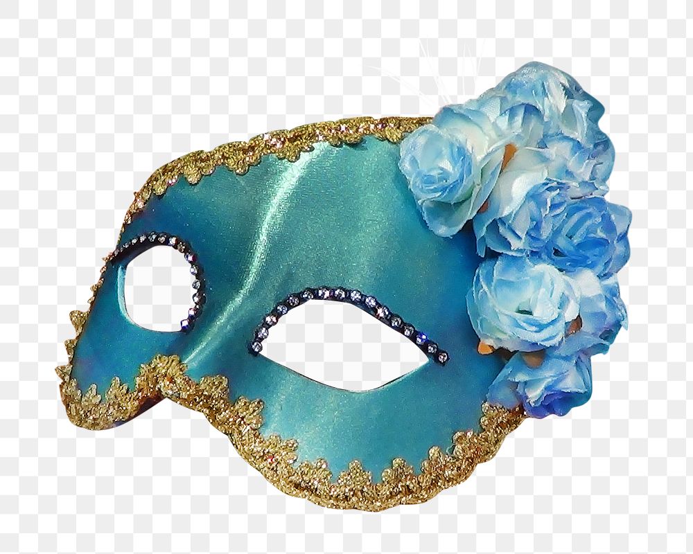 Png blue masquerade mask, isolated collage element, transparent background