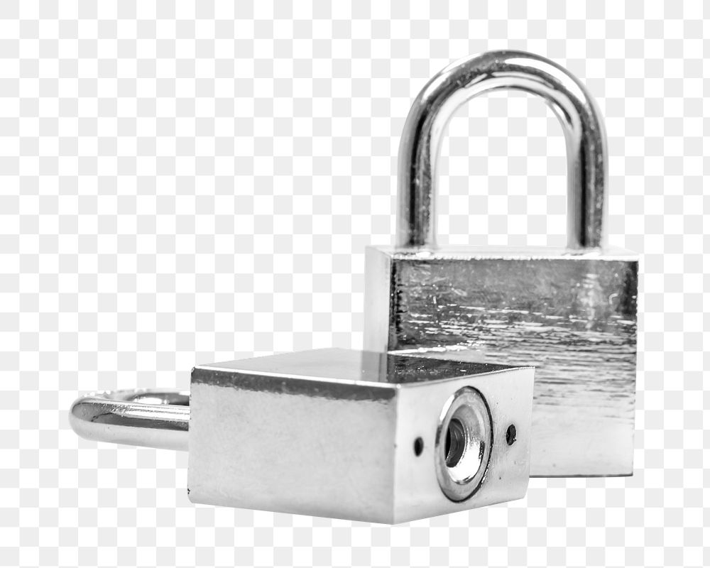 Png silver pad locks, isolated object, transparent background