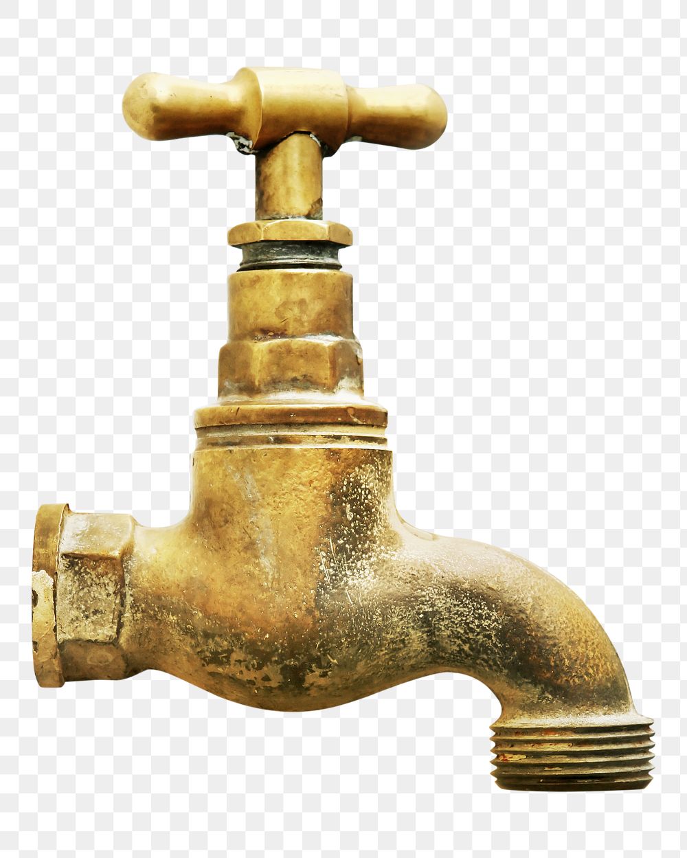 Png brass water tap, isolated collage element, transparent background