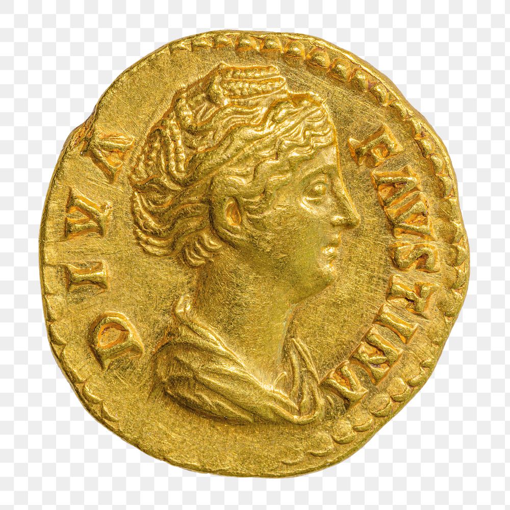 Gold Aureus coin png, ancient Roman money, transparent background. Remixed by rawpixel.