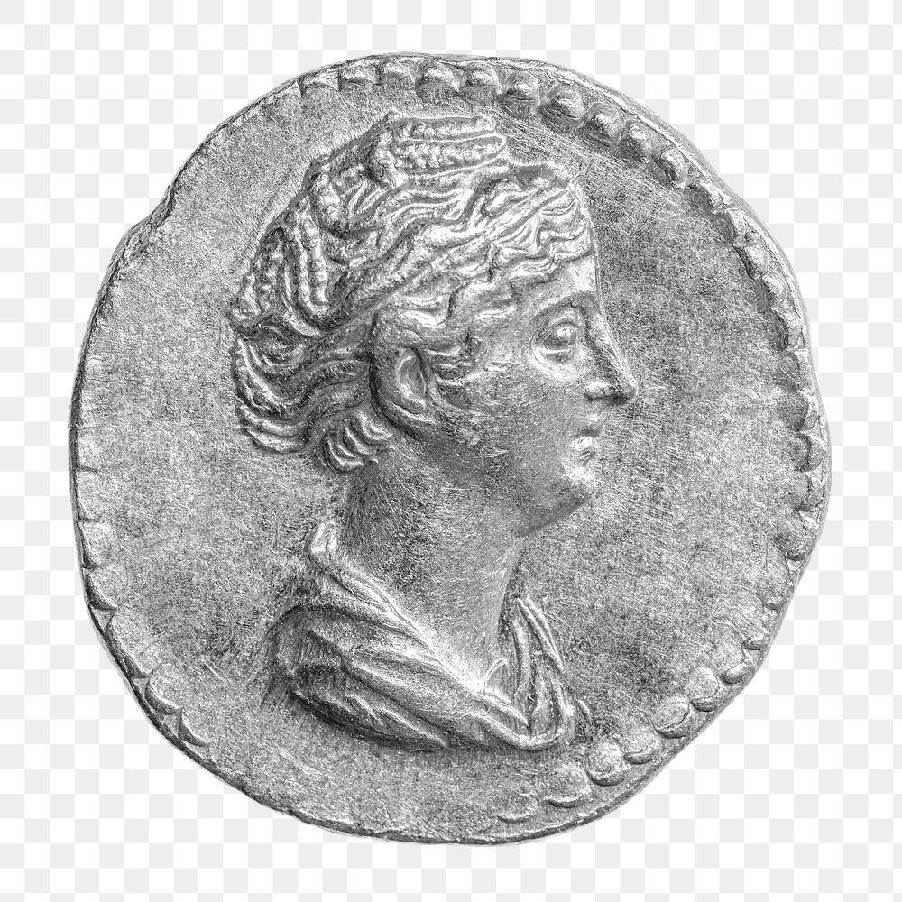 Silver Aureus coin png, ancient Roman money, transparent background. Remixed by rawpixel.