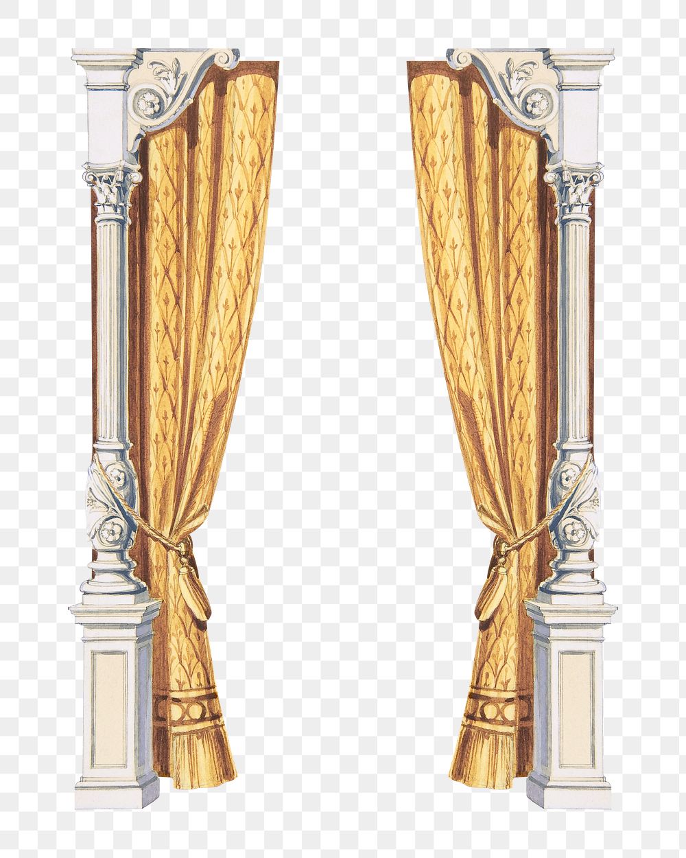 Vintage pillar curtain png, interior illustration, transparent background. Remixed by rawpixel.
