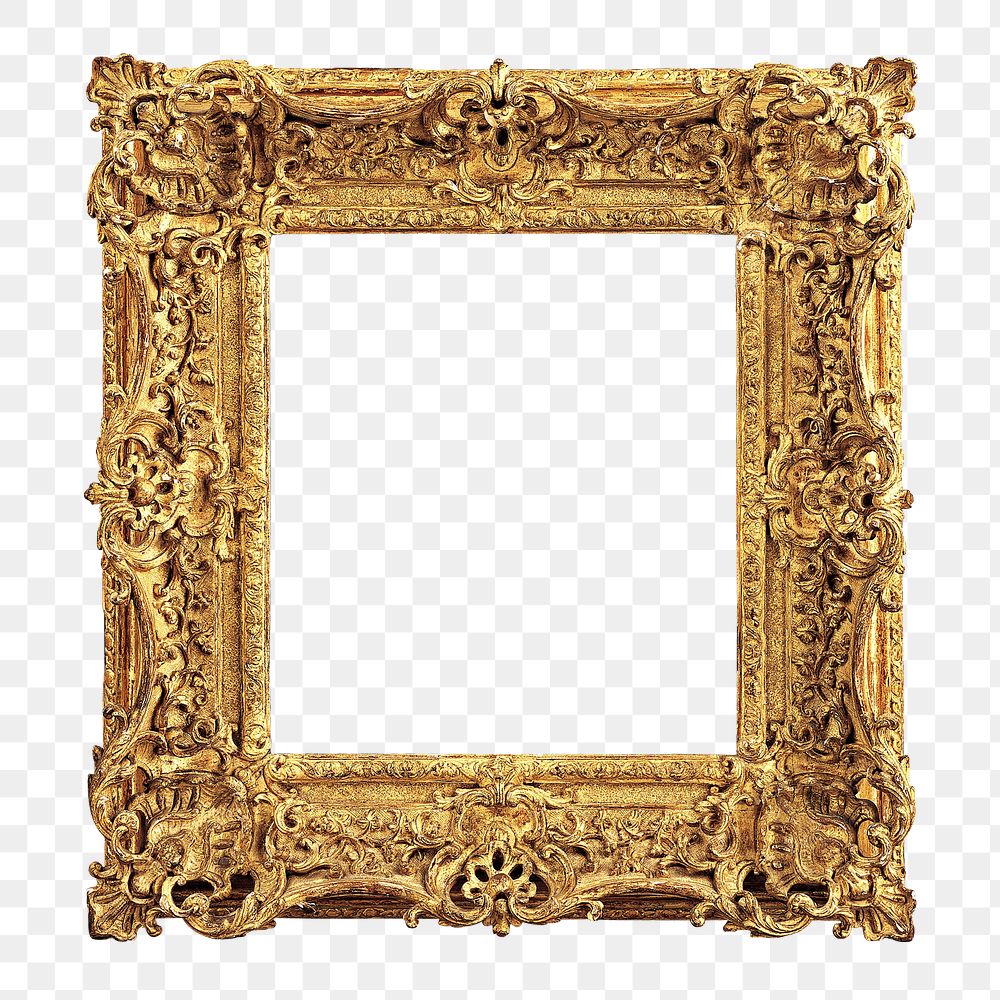 Gold picture frame png mockup, transparent design. Remixed by rawpixel.