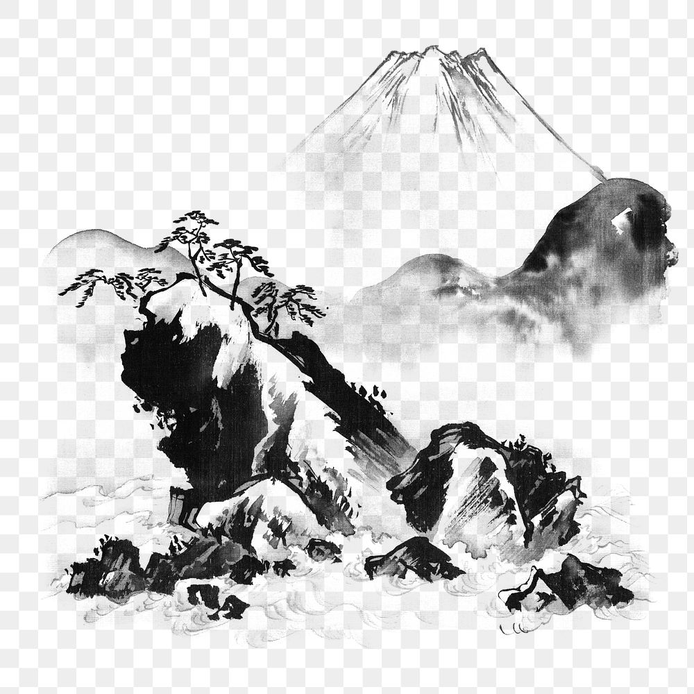 PNG Mount Fuji, vintage Japanese illustration by Kawanabe Kyosai, transparent background. Remixed by rawpixel.