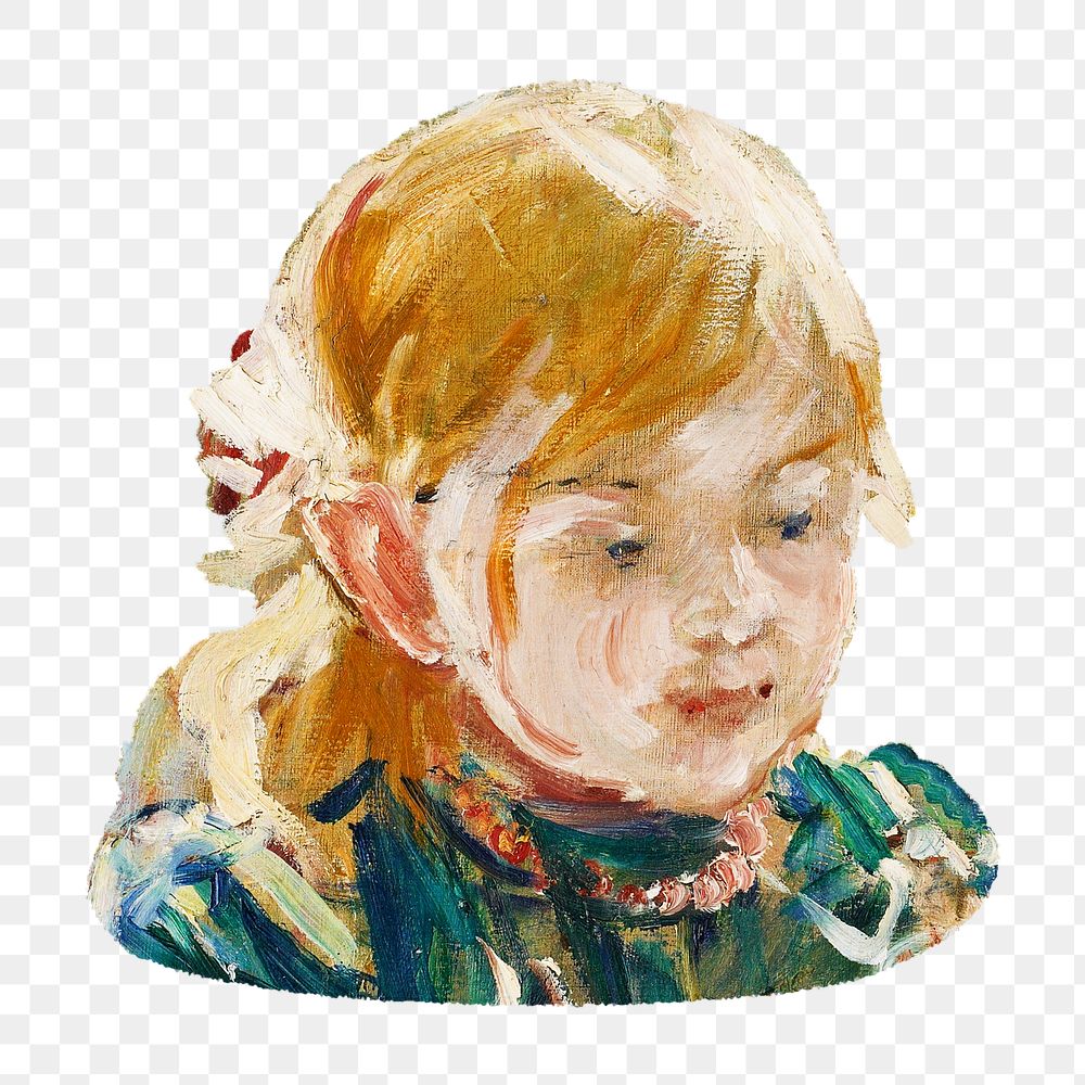 Little girl png, vintage illustration by Berthe Morisot, transparent background. Remixed by rawpixel.