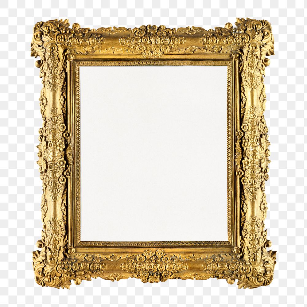 Gold vintage frame png element, transparent background. Remixed by rawpixel.