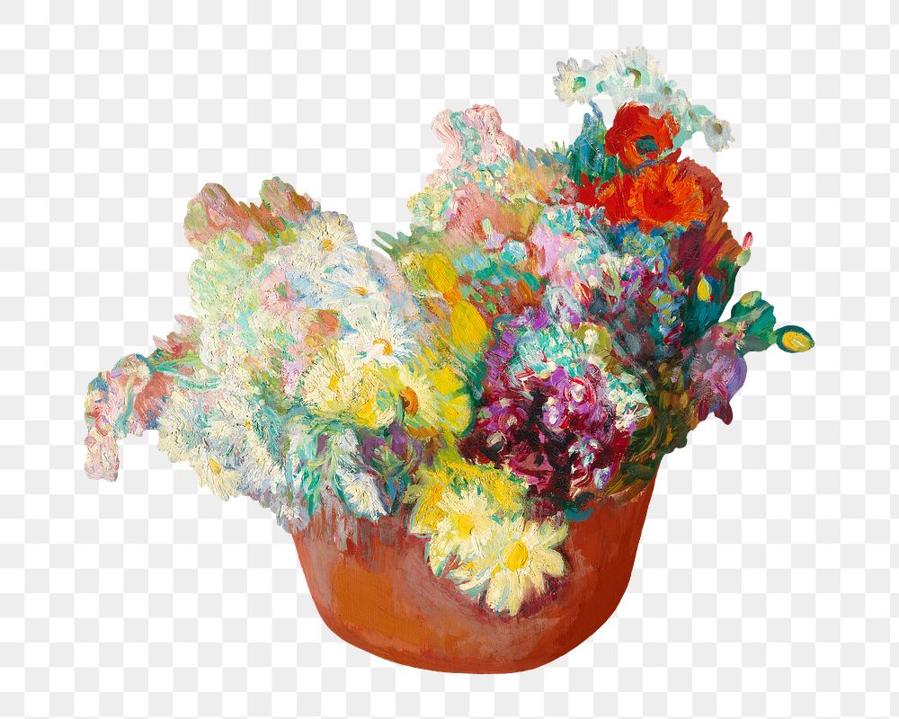 PNG Potted colorful flowers, vintage illustration by Magnus Enckell, transparent background. Remixed by rawpixel.