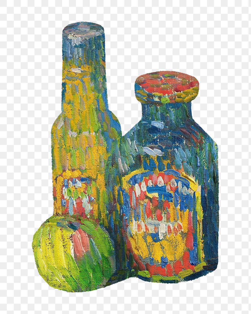 Bottles and Fruit png still life, vintage illustration by Alexej von Jawlensky., transparent background. Remixed by rawpixel.