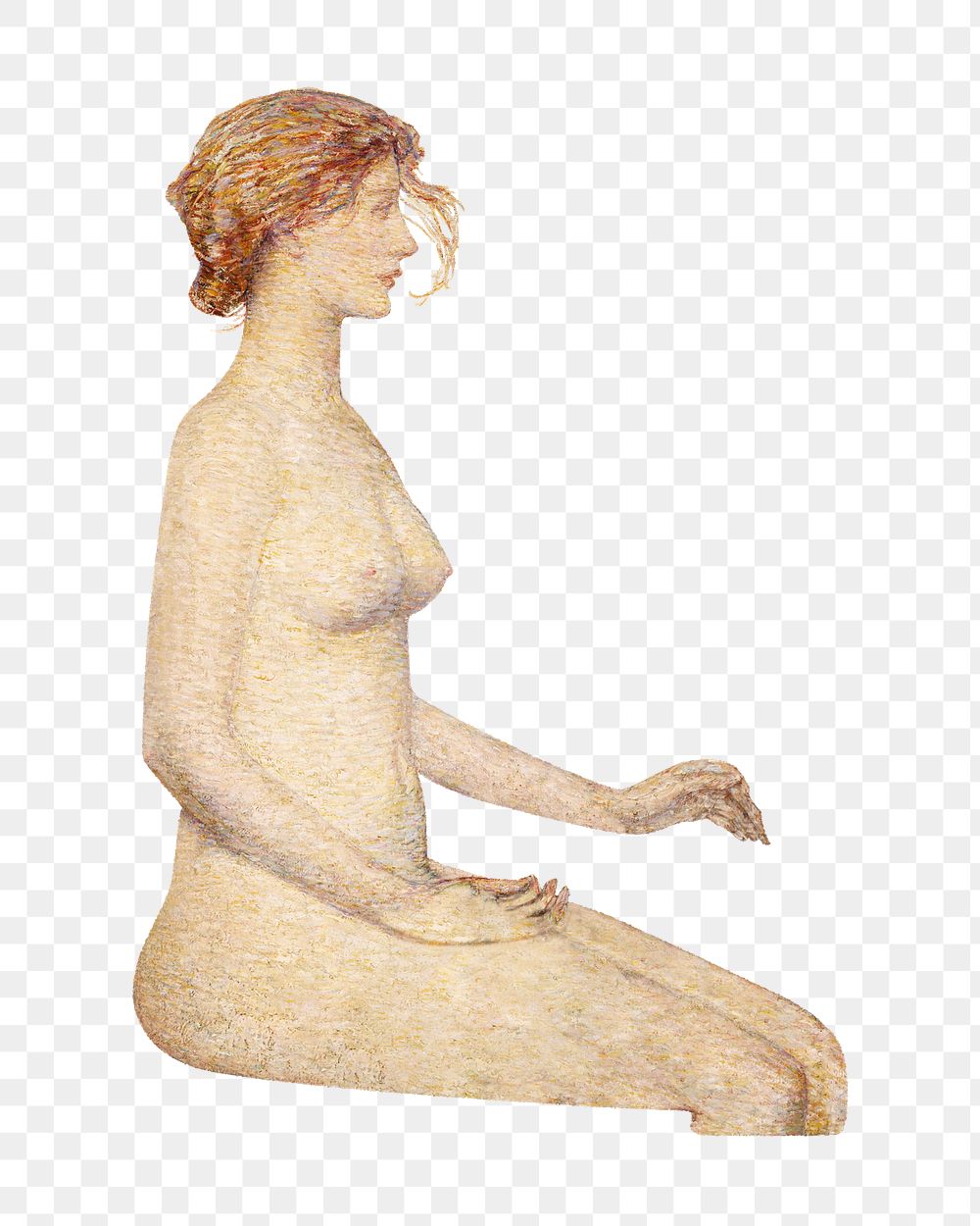 Nude woman sitting png, vintage illustration by Frederick Childe Hassam, transparent background. Remixed by rawpixel.