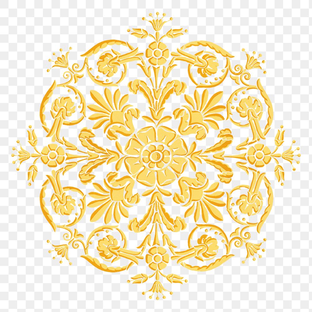 Gold ornate flower png emblem, transparent background. Remixed by rawpixel.