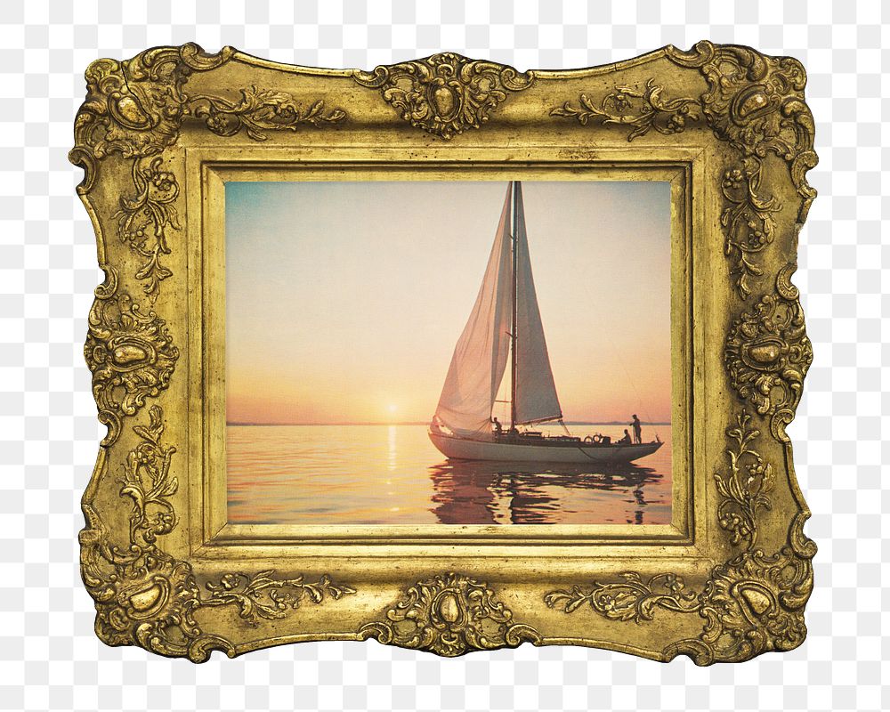 Gold picture png frame, with Greetings from Florida's painting on transparent background. Remixed by rawpixel.