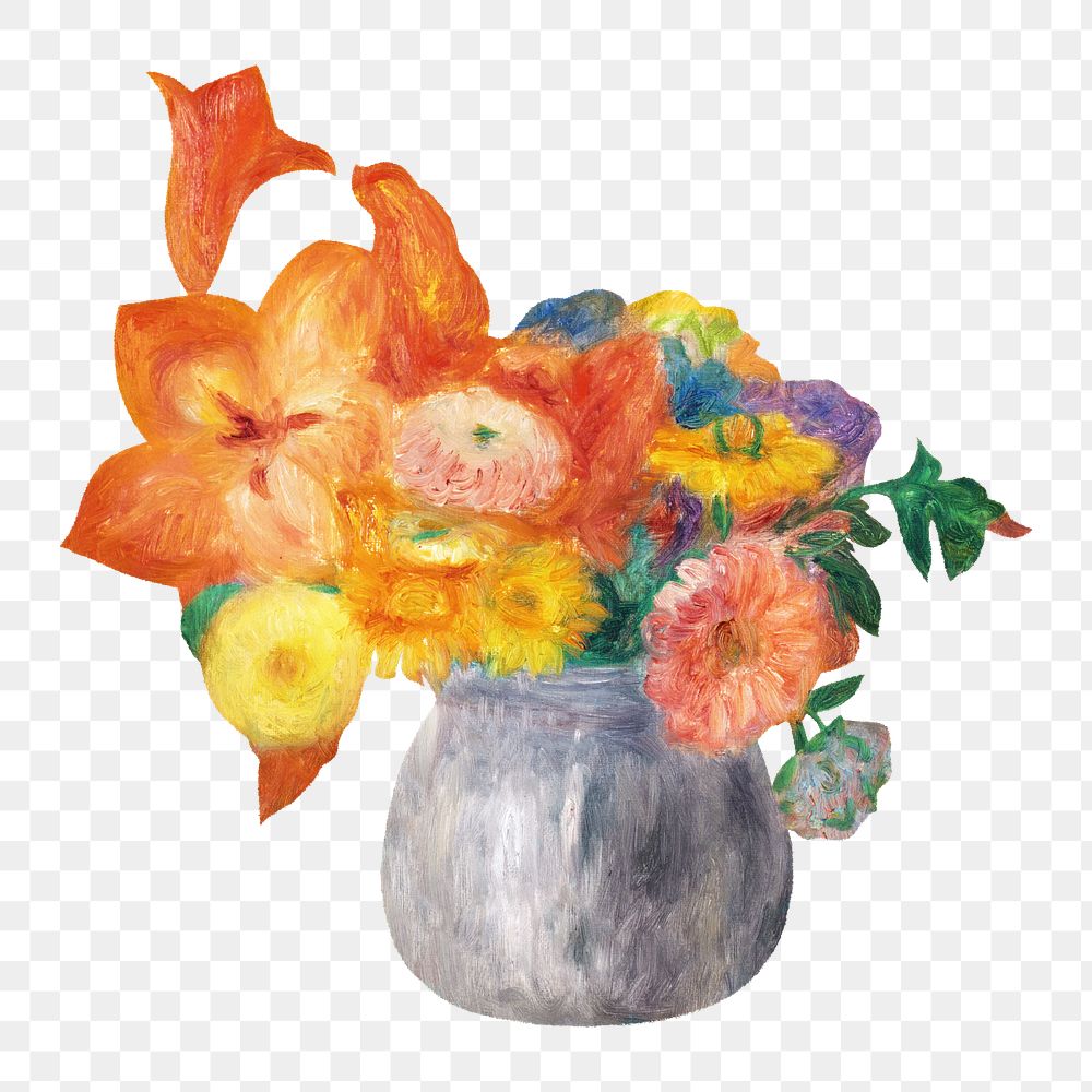 PNG Bowl of Flowers, vintage botanical illustration by William James Glackens, transparent background. Remixed by rawpixel.