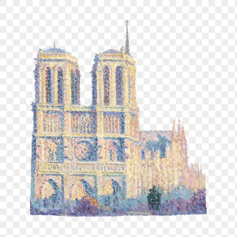 The Quai Saint-Michel png Notre-Dame, vintage building illustration by Maximilien Luce, transparent background. Remixed by…