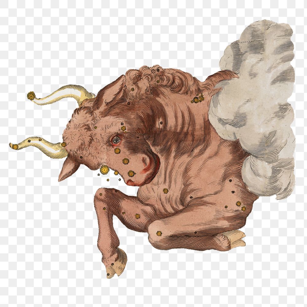 Taurus bull png, astrology animal illustration by Ignace Gaston Pardies on transparent background. Remixed by rawpixel.