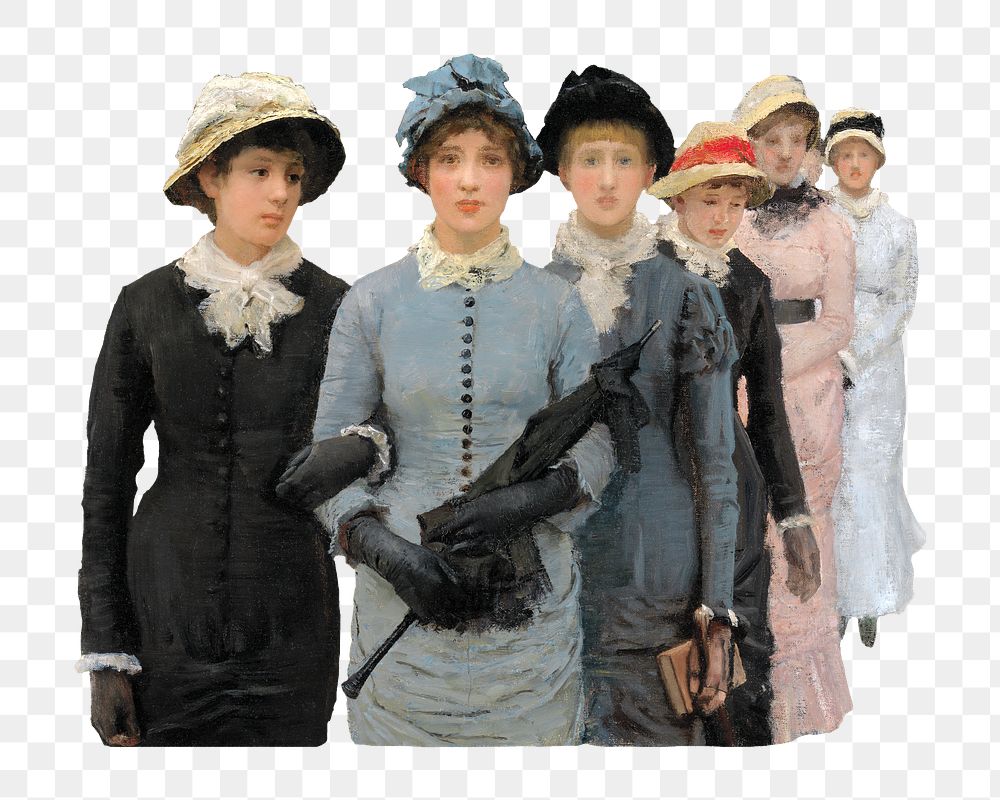 Victorian women's png fashion, vintage illustration by George Clausen, transparent background. Remixed by rawpixel.