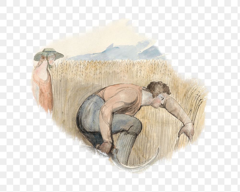 Vintage farming png man illustration by William Blake, transparent background. Remixed by rawpixel.