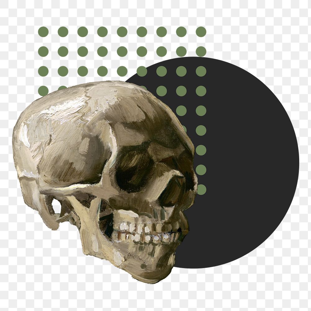 Van Gogh's skull png vintage sticker, transparent background. Remixed by rawpixel.