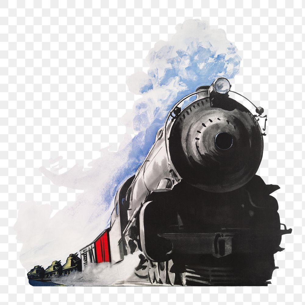 Vintage train png illustration by Adolph Treidler, transparent background. Remixed by rawpixel.