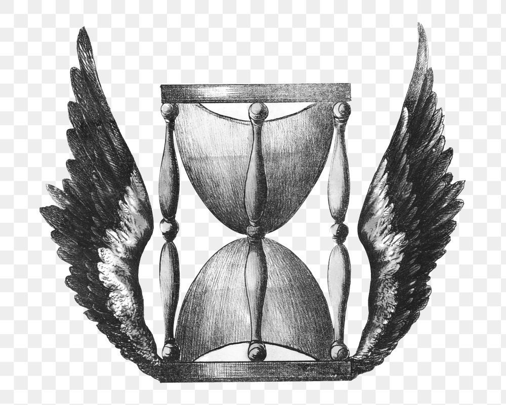 Winged hourglass png, vintage object illustration on transparent background. Remixed by rawpixel.