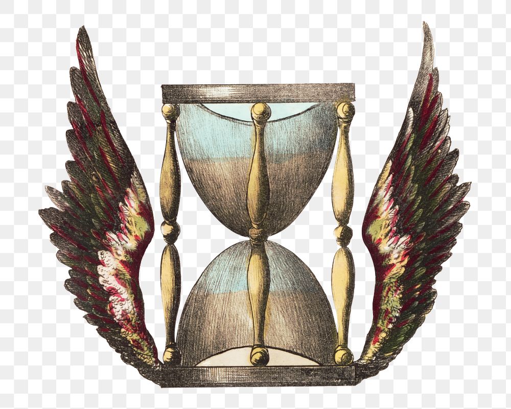 Winged hourglass png, vintage object illustration on transparent background. Remixed by rawpixel.