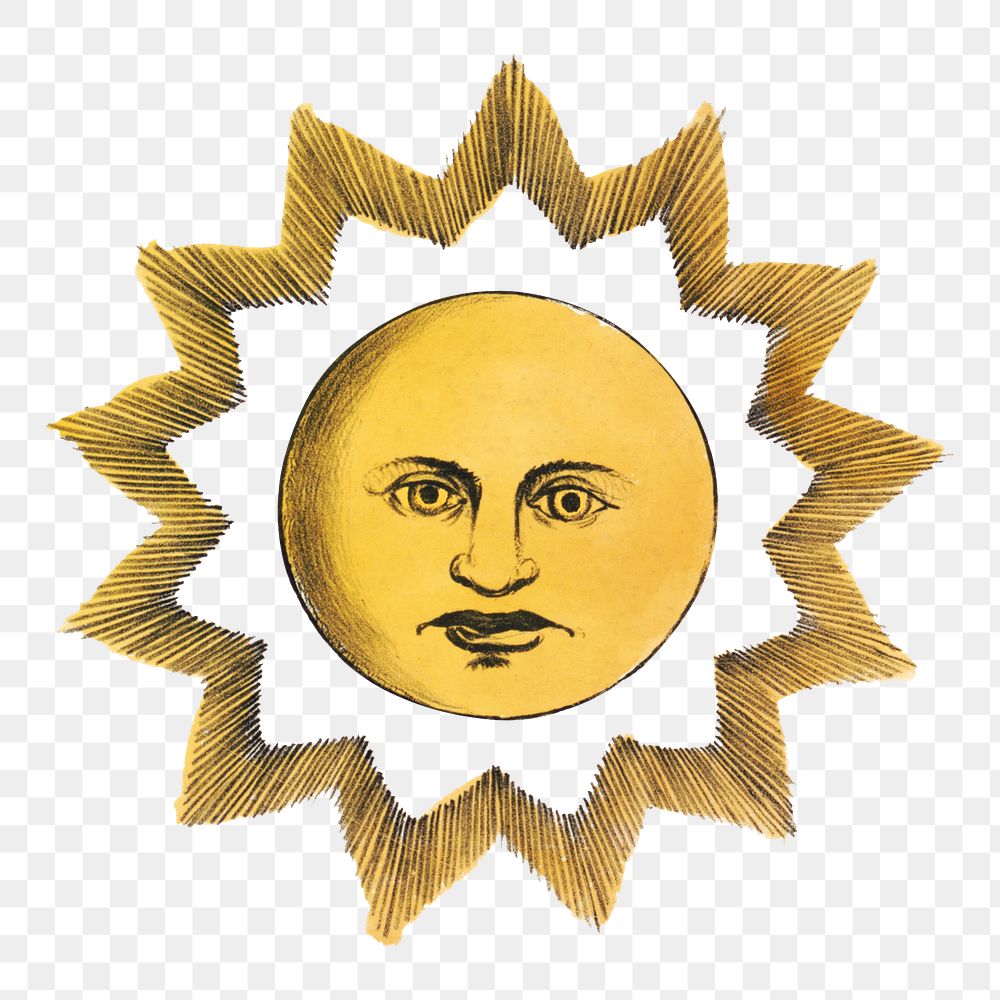 Beaming sun png, celestial illustration on transparent background. Remixed by rawpixel.