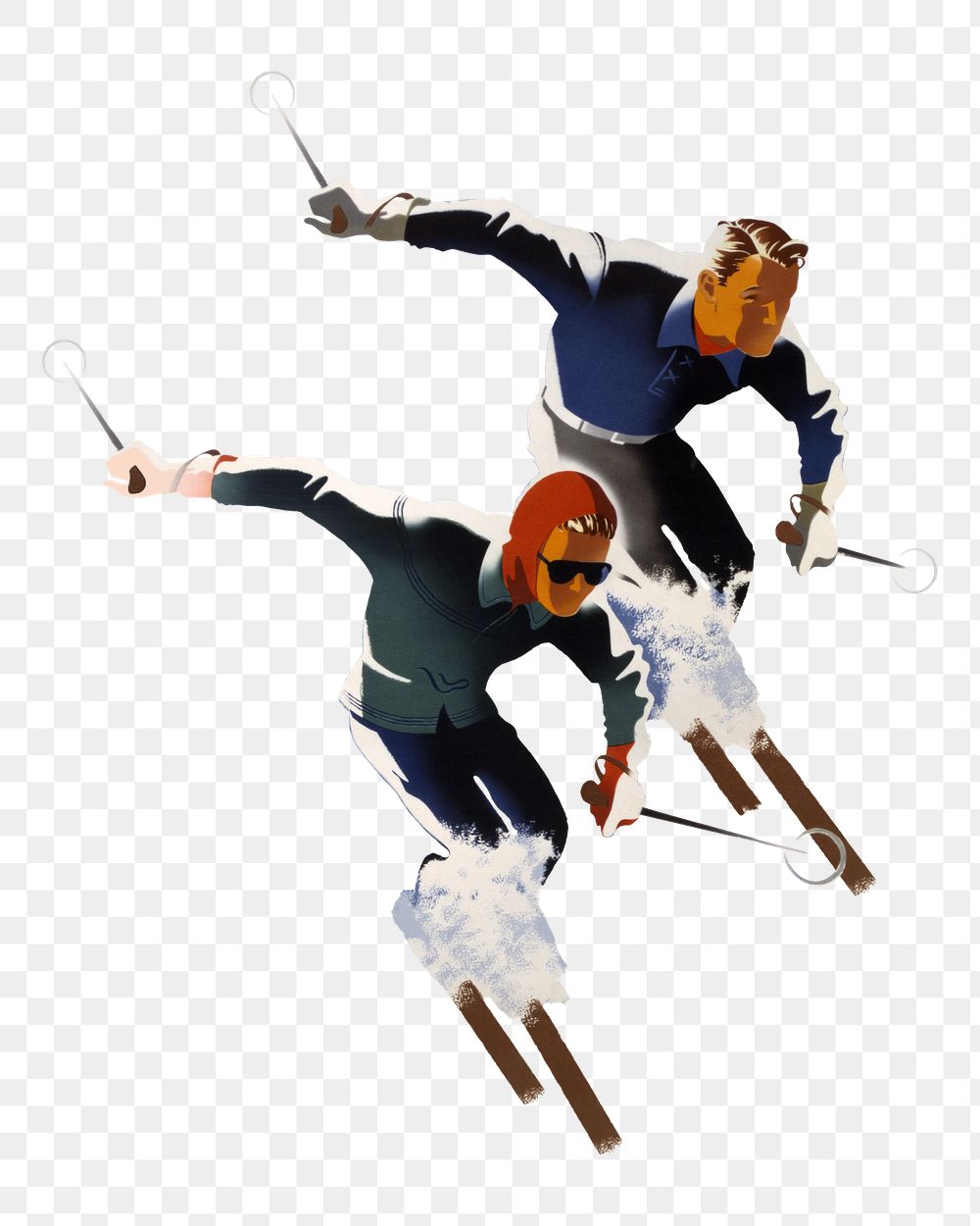 Vintage ski png, sport illustration by Joseph Binder on transparent background. Remixed by rawpixel.