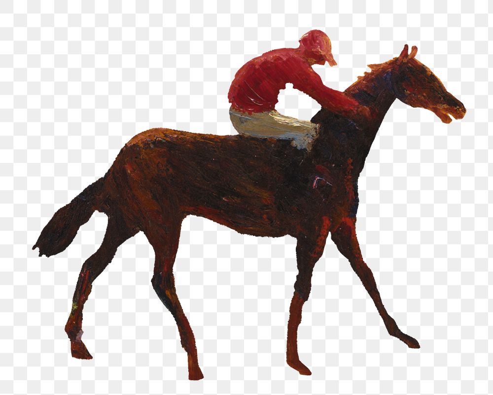 Equestrian with his horse png, vintage illustration by William James Glackens, transparent background. Remixed by rawpixel.