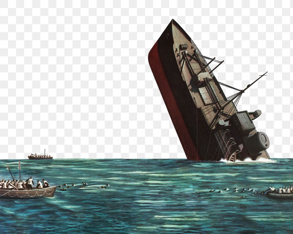 Sinking ship png logistics, transparent background. Remixed by rawpixel. 