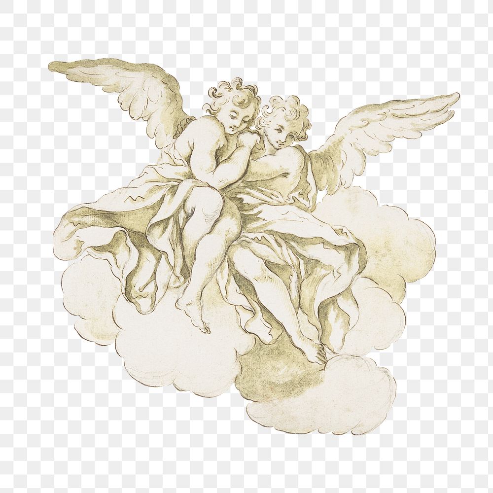 Vintage cherubs png fantasy, transparent background. Remixed by rawpixel. 