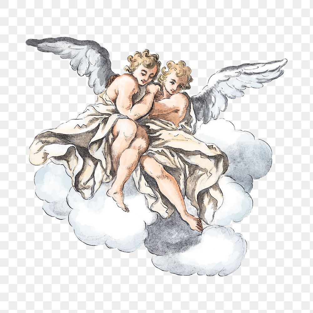 Vintage cherubs png fantasy, transparent background. Remixed by rawpixel. 