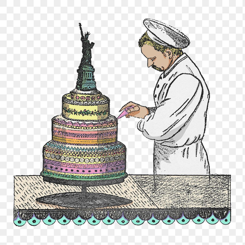Vintage baker png cake, transparent background. Remixed by rawpixel. 