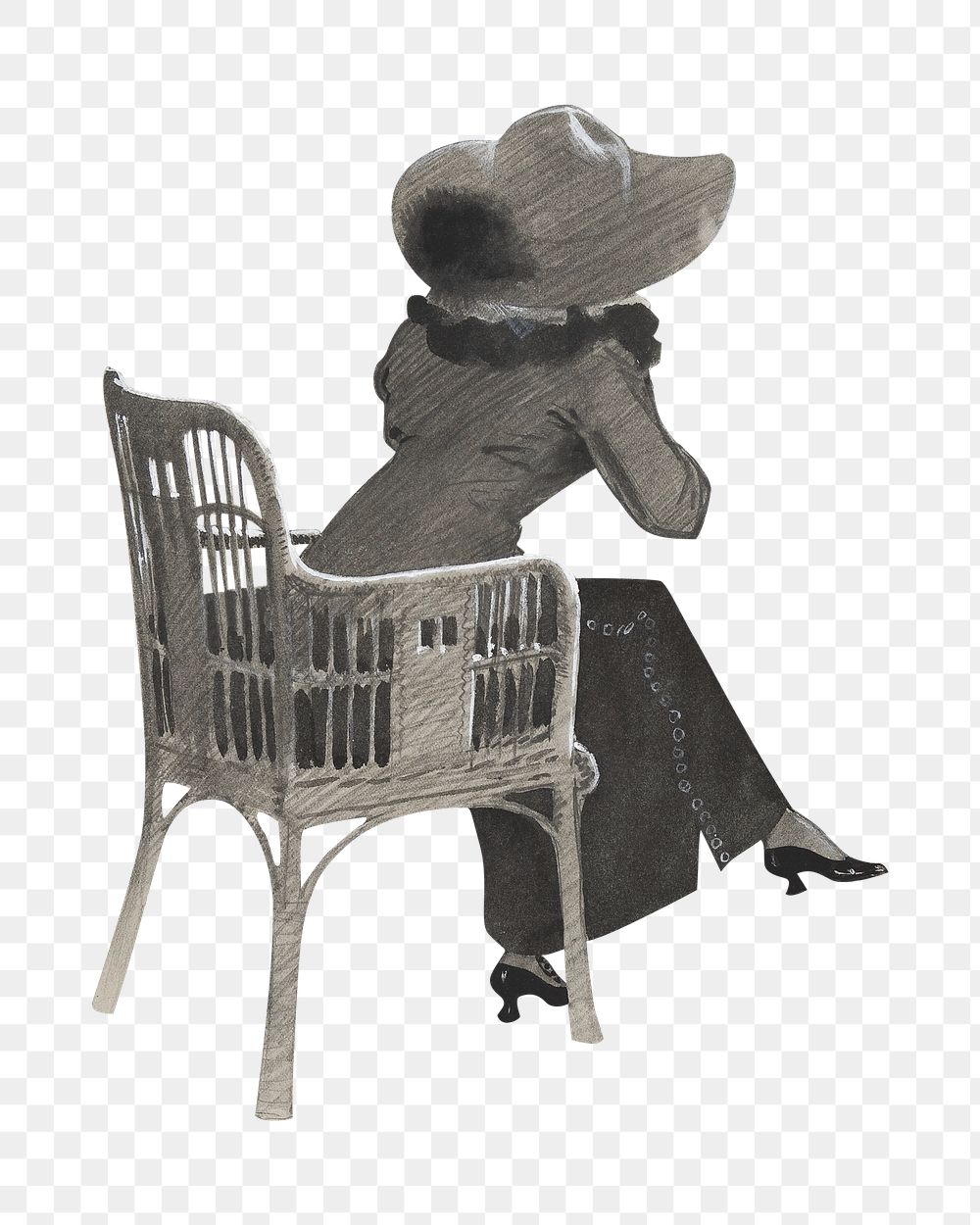 Vintage woman png sitting on armchair, transparent background. Remixed by rawpixel. 