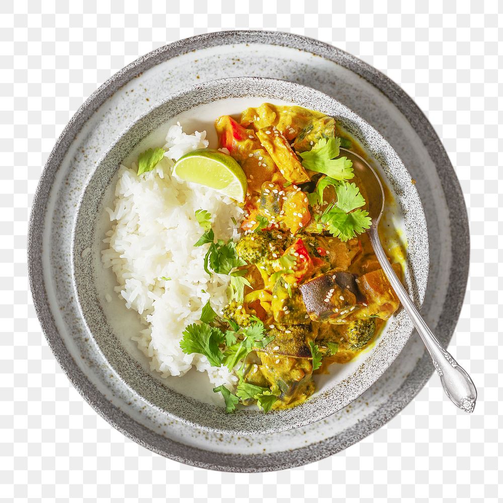 Curry with rice png collage element, transparent background