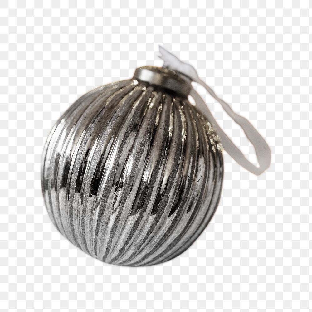 Png silver bauble christmas ornament, isolated image, transparent background