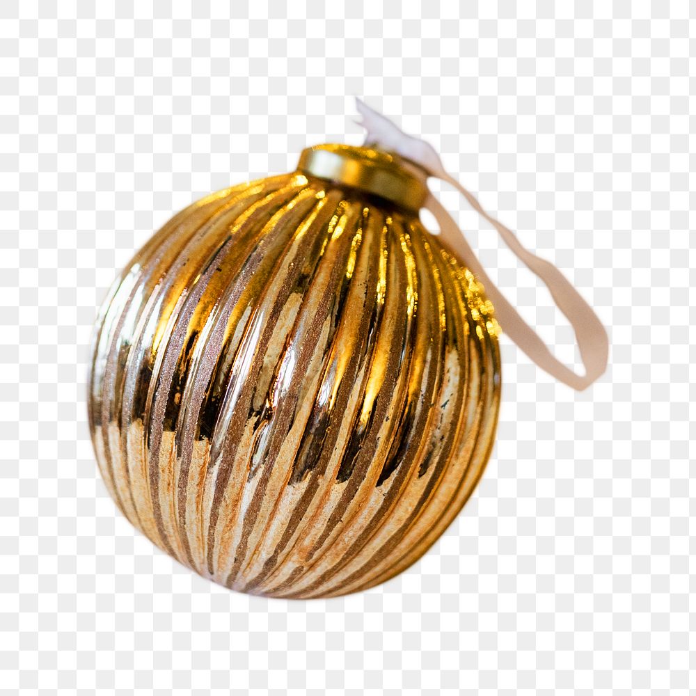 Png gold bauble christmas ornament, isolated image, transparent background