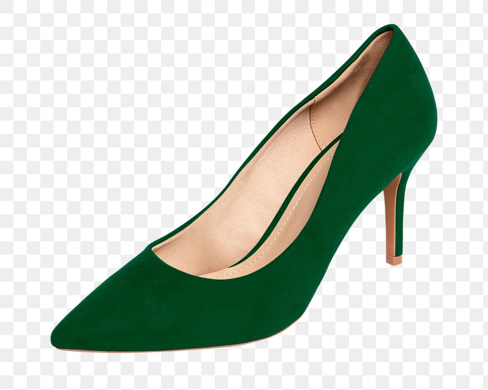 Green high heels png, women's shoe transparent background