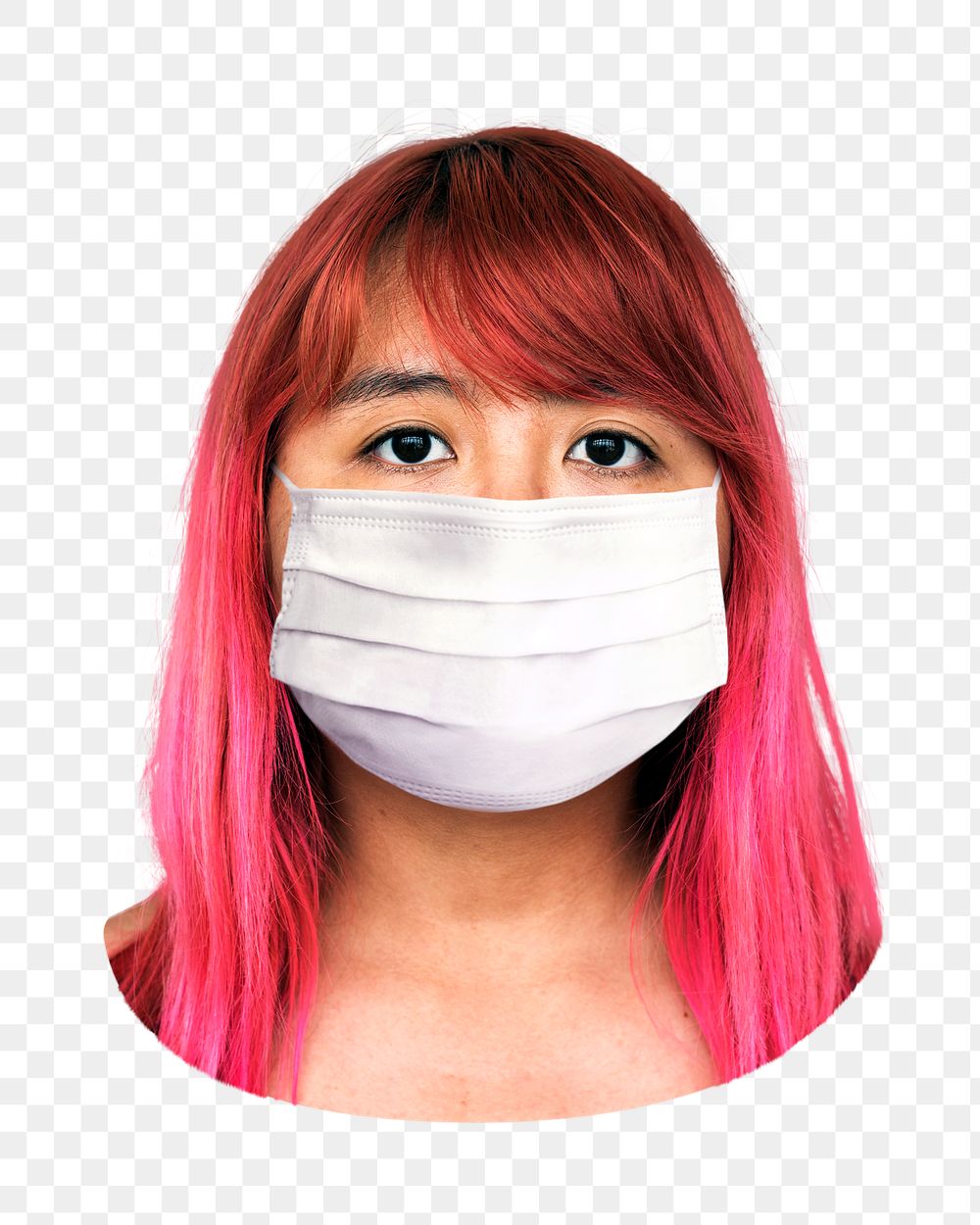 Png pink haired woman wearing face mask, transparent background