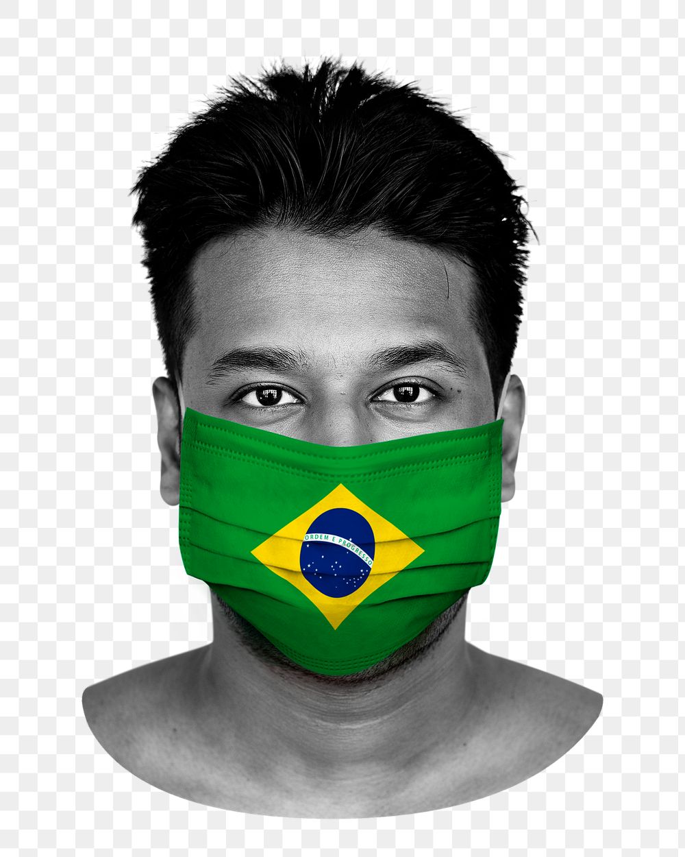 Brazilian flag png face mask, transparent background