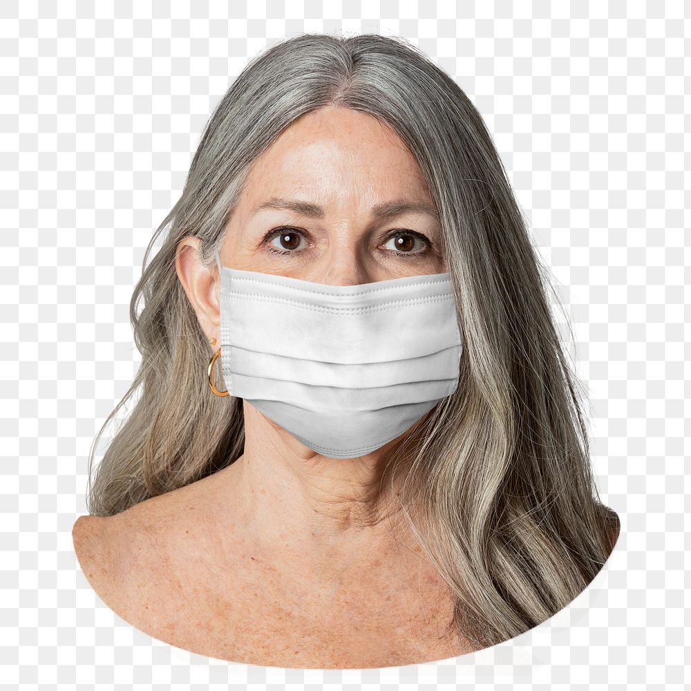 Mature lady png wearing face mask, transparent background
