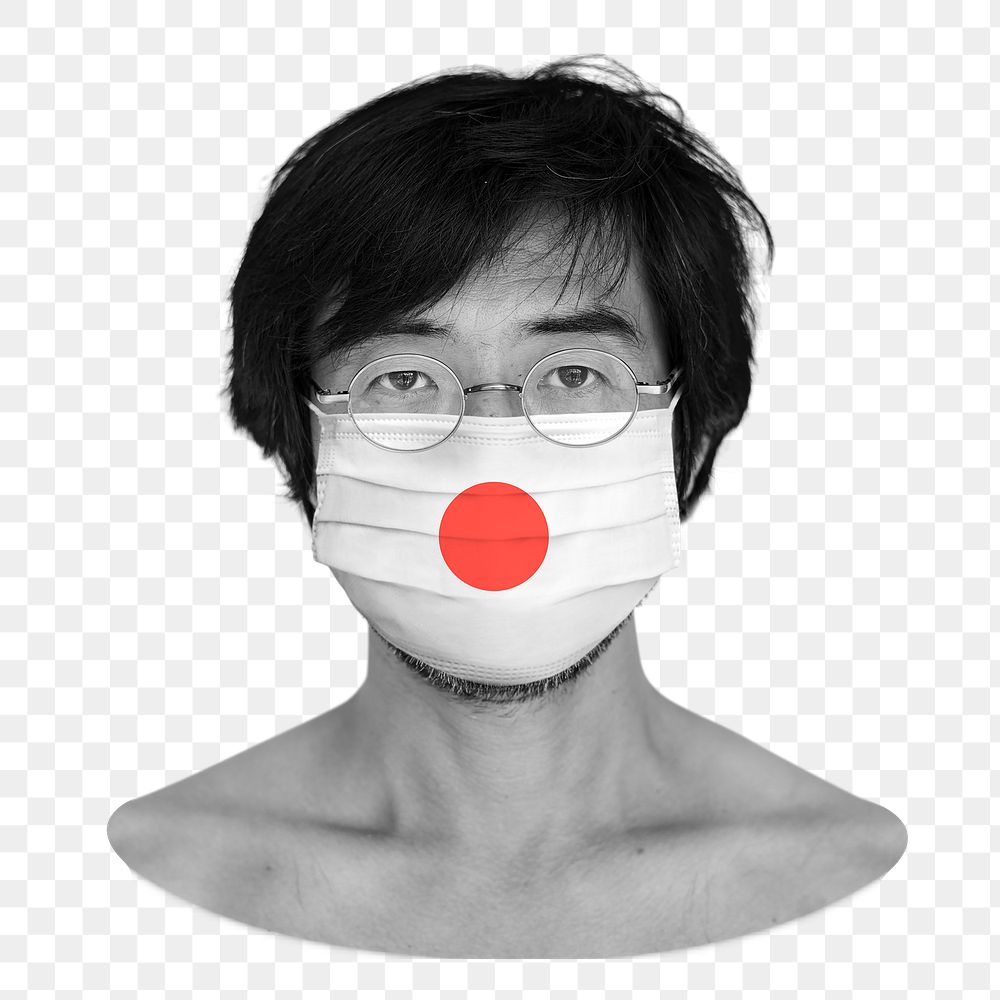 PNG Japanese man wearing a face mask during coronavirus pandemic, transparent background