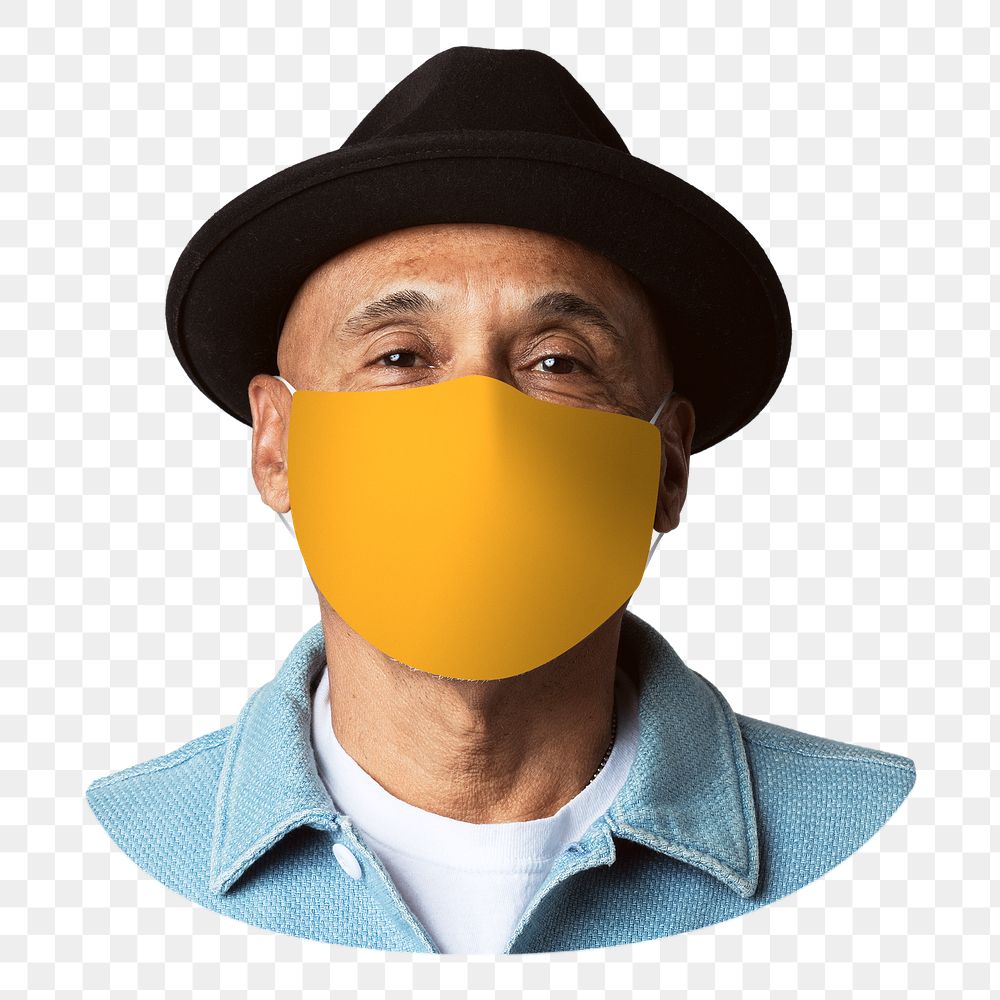Mature woman png wearing yellow mask, transparent background