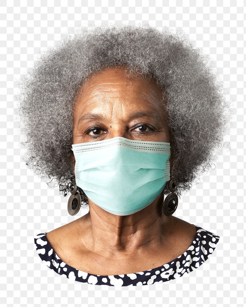Mature woman png wearing mask, transparent background
