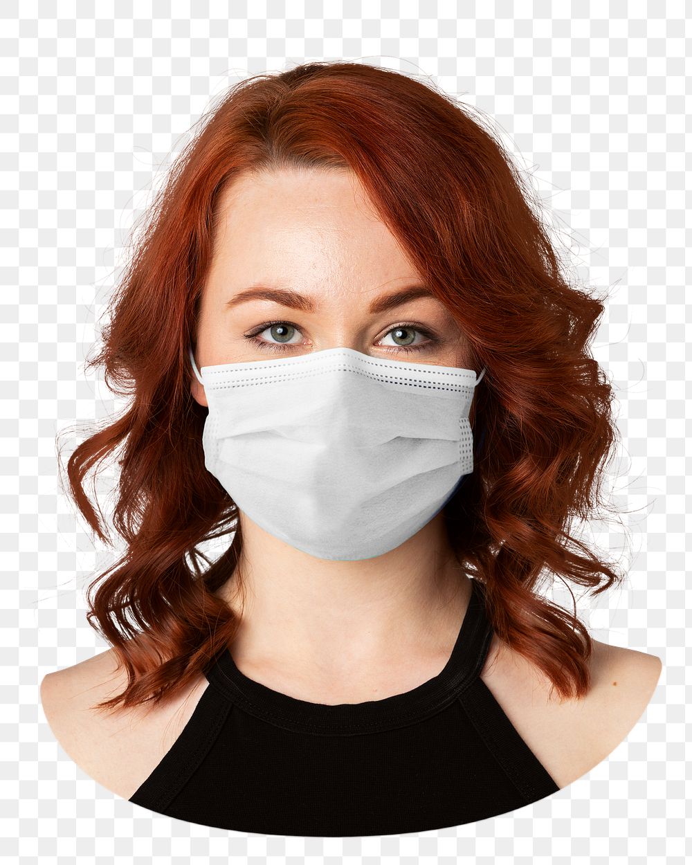 Png red haired woman wearing mask, transparent background