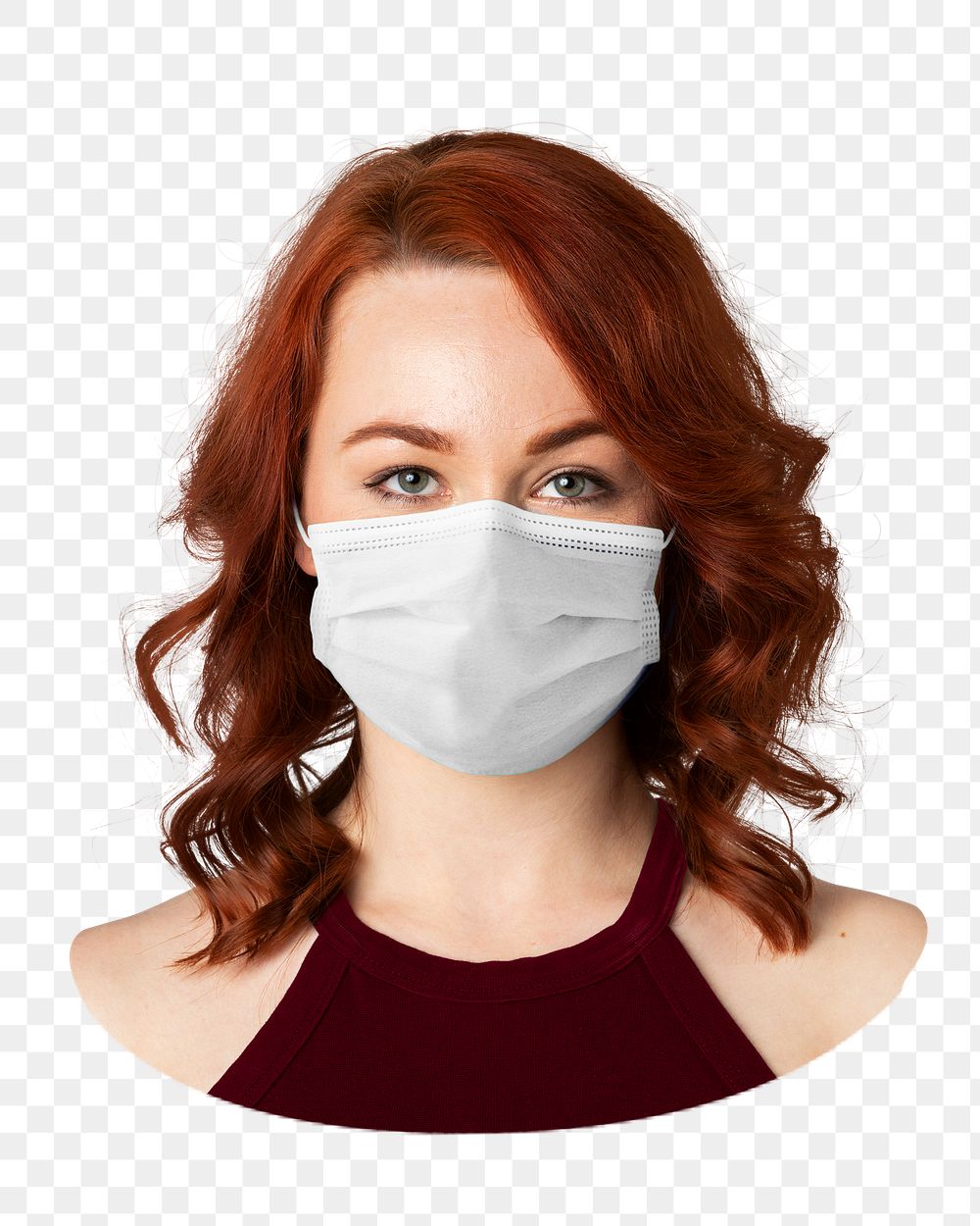 PNG Gray mask on woman, collage element, transparent background