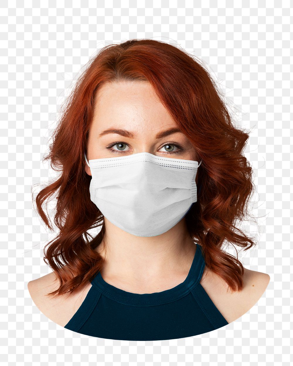 Png red haired woman wearing mask, transparent background